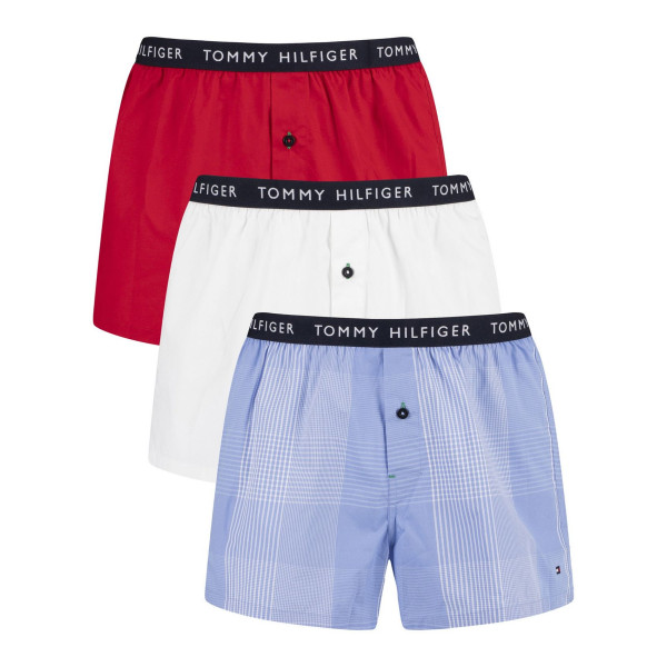 Tommy Hilfiger 3pack Woven Boxer Print UM0UM02414 - White-Primary Red-Grid Plaid