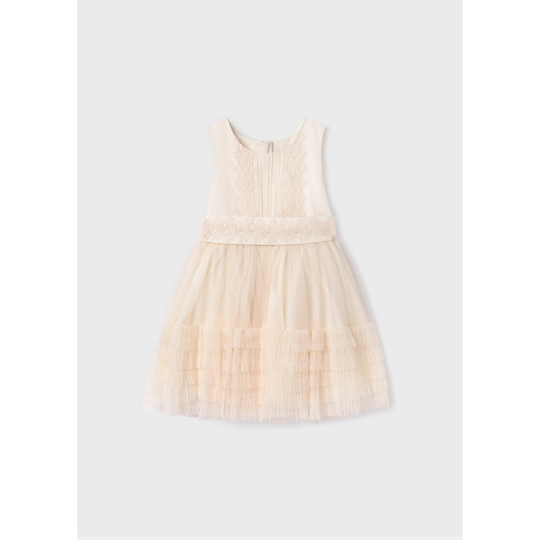Abel and Lula Pleated ruffled tulle dress 24-05045 - Natural