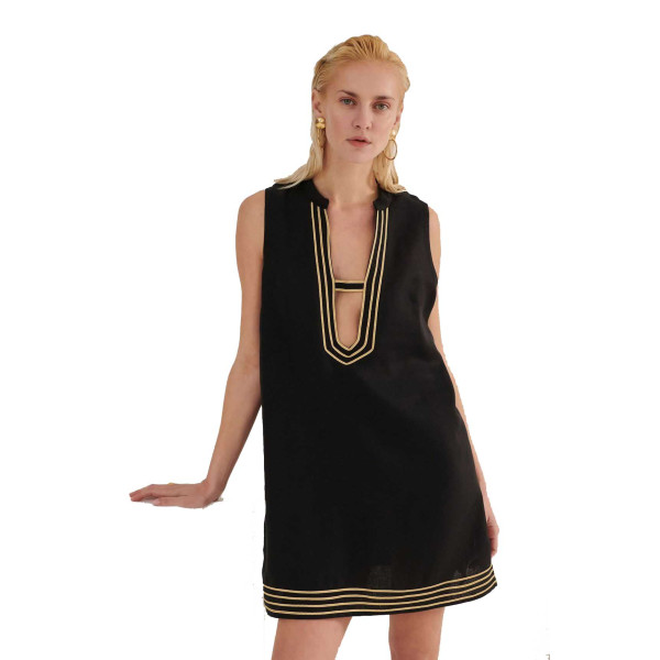 Kaftani Summer Clothes Mini Appeal Dress 23152C - black