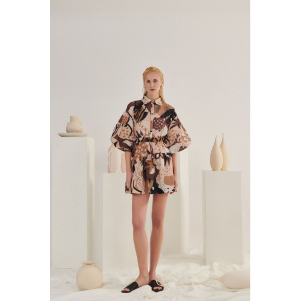 Kaftani Summer Clothes Virtue Mini Dress 23172 - mocha pattern