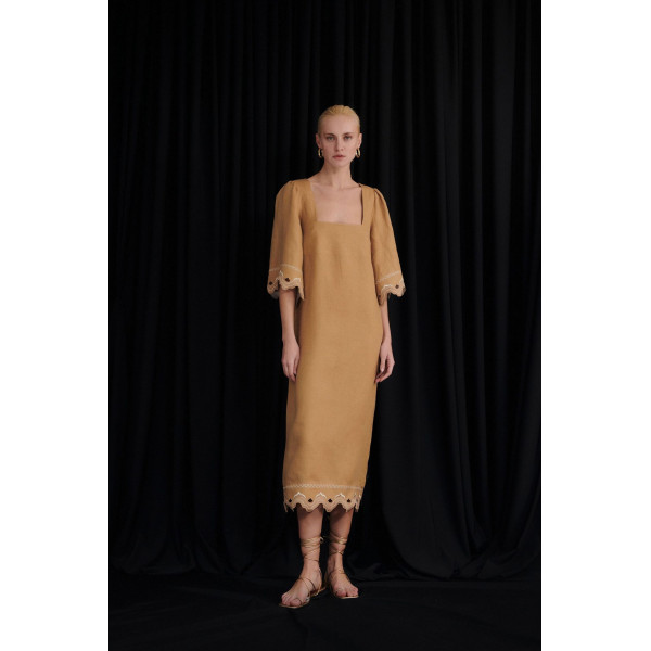 Kaftani Summer Clothes Φόρεμα Midi Λινό 23371B - sand