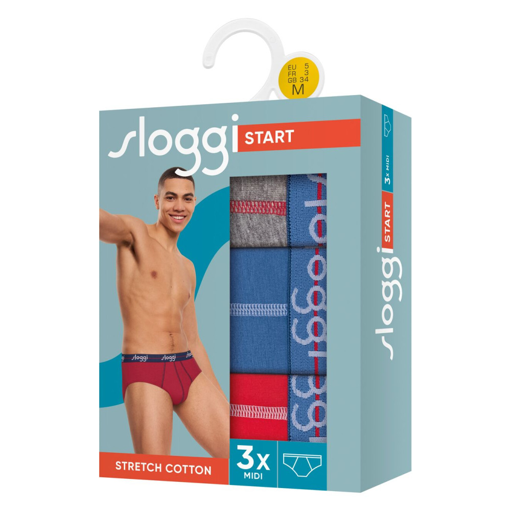 Sloggi Men Start Midi C3P Box 10207040 - κόκκινο-γαλάζιο-γκρί