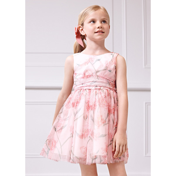 Abel and Lula Floral printed tulle dress 24-05044 - Blush